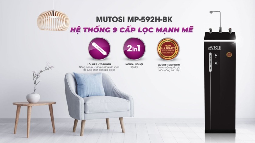 Máy lọc nước nóng nguội 9 lõi Mutosi Hydrogen MP-592H-BK